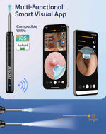 Jegoat Ear Wax Removal, Ear Wax Removal Tool Camera with 1296P HD Camera and 6 LED Lights, Ear Cleaner with 10 Ear Pick, Upgraded Ear Wax Removal Kit for iOS and Android, Black