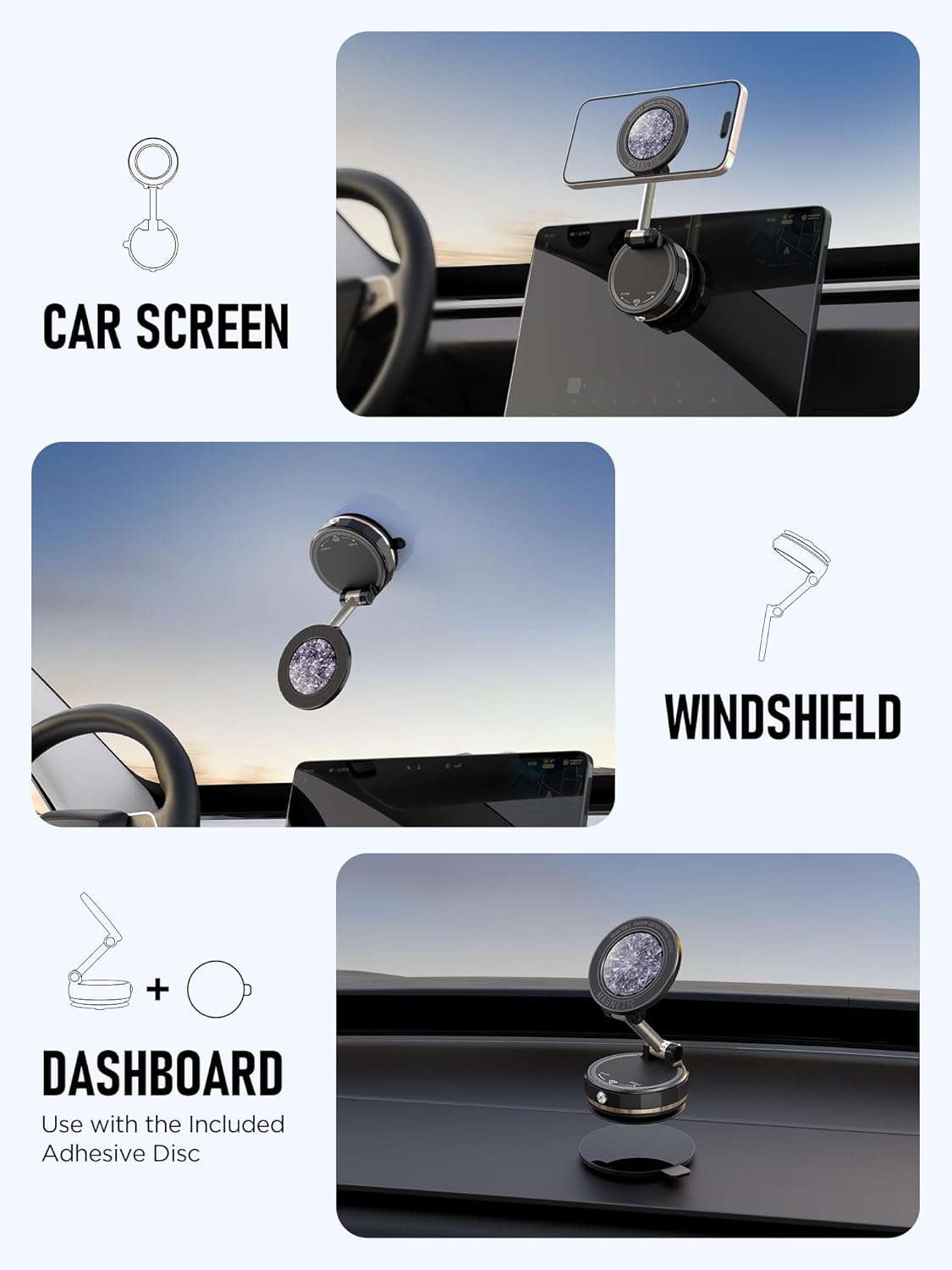 Upgraded Vacuum Magnetic Car Phone Holder for MagSafe[108+LBS Strongest Suction & 3000gf Strongest Magnetic],360° Adjustable Suction Cup Phone Mount for Car,Gym,Mirror,Men Women-Black