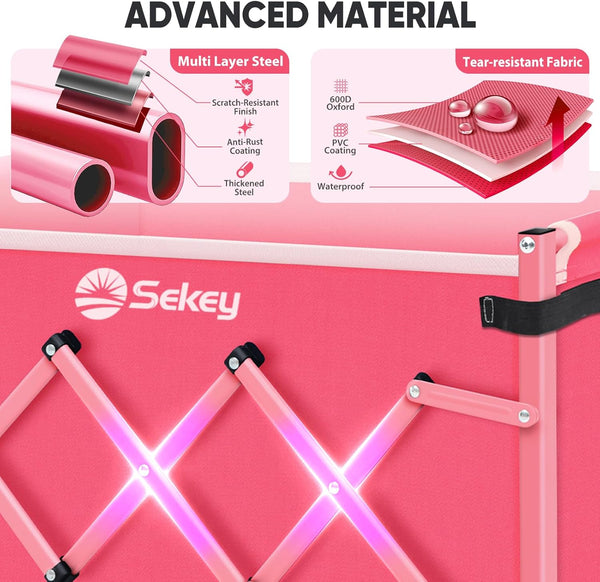Sekey Wagon Cart with Wheels with 220LBS Capacity,Heavy Duty Wagon Carts Foldable,Lightweight Utility Portable Cart for Grocery, Shopping, Garden, Camping. Pink