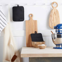 KITCHENAID Ribbed Soft Silicone Pot Holder 2-Pack Set, Matte Black, 7"x9"