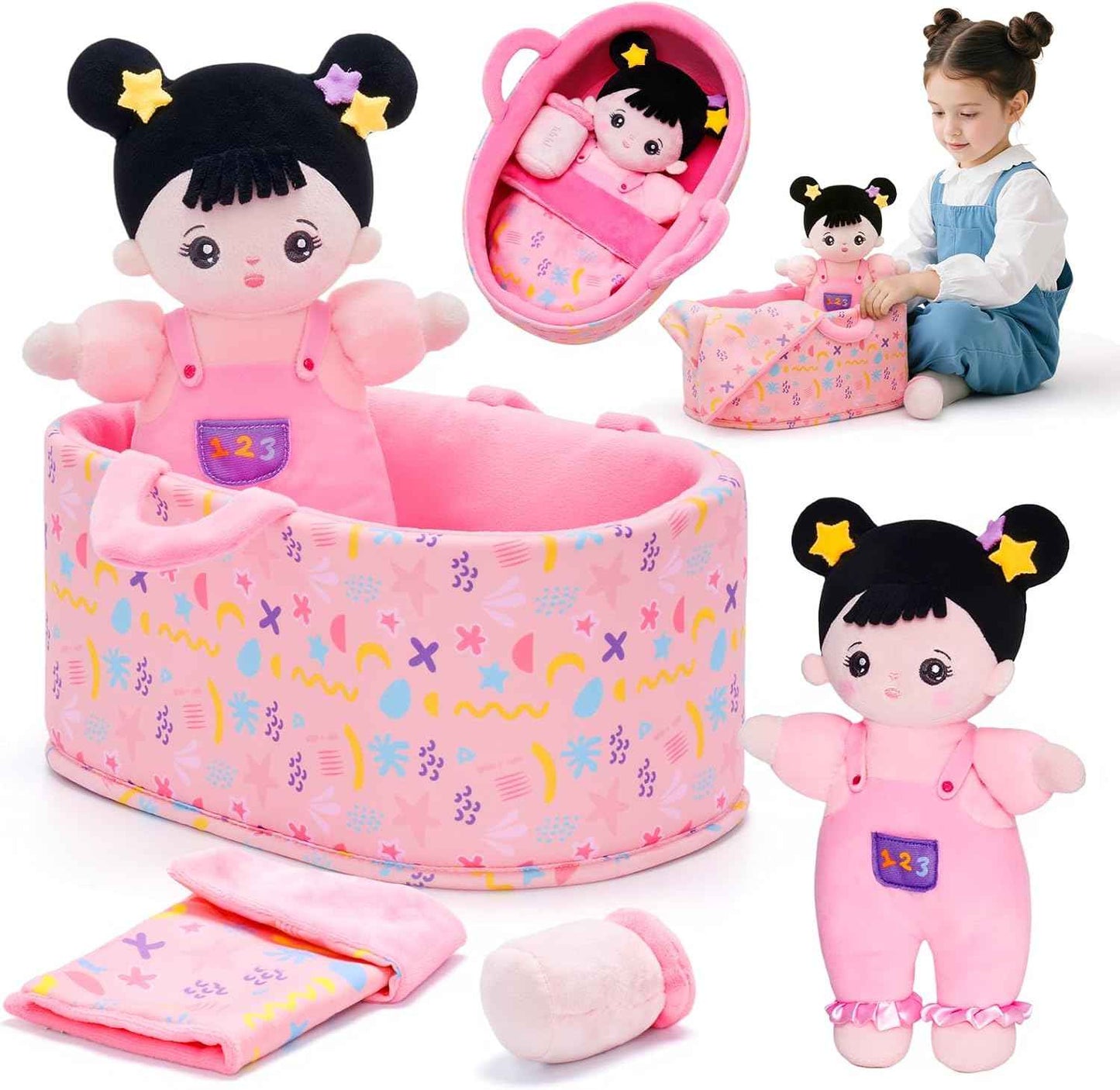 OUOZZZ Soft Baby Doll for 1+ Year Old Girl Gifts - Toys for 1+ Year Old Girl Birthday Christmas Plush Gifts for Toddler Adorable First Doll Tulip Pink 10"