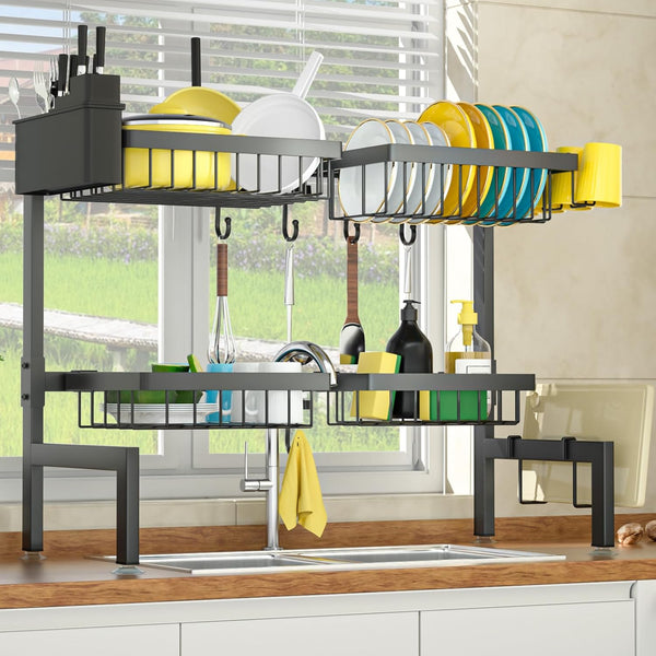 Adjustable 2-Tier Over The Sink Dish Drying Rack for Kitchen