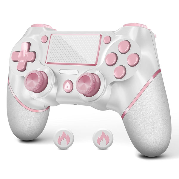 AceGamer 2 Pack wireless controller for PS4/Pro/Slim/PC with non-slip grip and USB-C cable (Pink and White)