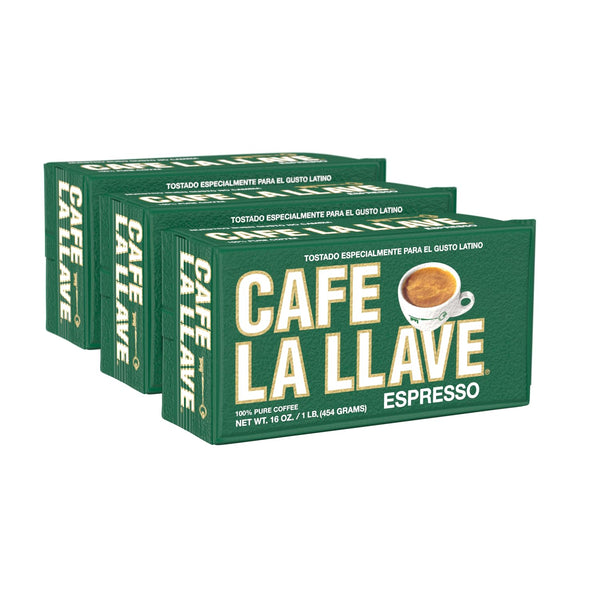 Cafe La Llave Dark Roast Espresso Coffee, 10 oz Bricks, Pack of 4, Cuban Style, Bold & Rich