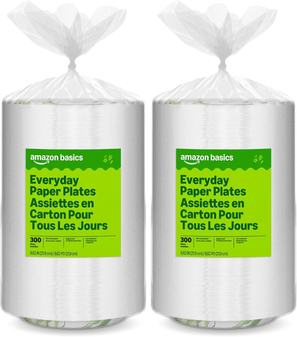 Amazon Basics Everyday Paper Plates, 8.62 Inch, Disposable, 200 Count, Packaging May Vary