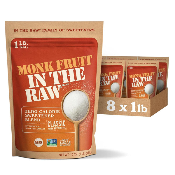 Monk Fruit In The Raw Sweetener 16 oz Baker's Bag Keto Certified Zero Calorie Zero Net Carbs Non GMO Project Verified