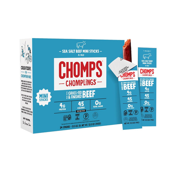 Chomps Grass-Fed Beef Jerky Snack Sticks 24-Pack 0.5oz Keto Paleo Whole30