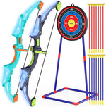 Kmuxilal kids LED bow and arrow set, 2 pack, 14 suction cup arrows, fluorescence target, ideal for indoor and outdoor play, 4-12 year old boys