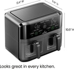CHEFMAN 6 Quart Dual Basket Air Fryer Oven with Easy View Windows, Sync Finish, Hi-Fry, Auto Shutoff, 2 Independent 3Qt Nonstick Dishwasher Safe Frying Baskets, Digital Double Air Fryer - Black