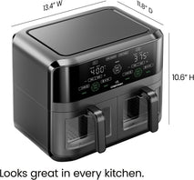 CHEFMAN 6 Quart Dual Basket Air Fryer Oven with Easy View Windows, Sync Finish, Hi-Fry, Auto Shutoff, 2 Independent 3Qt Nonstick Dishwasher Safe Frying Baskets, Digital Double Air Fryer - Black