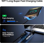 25w super fast charger type c compatible with samsung galaxy s series, 10ft long android type c cable 2pack