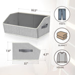 Large closet shelf organizer with fabric storage bins and handles