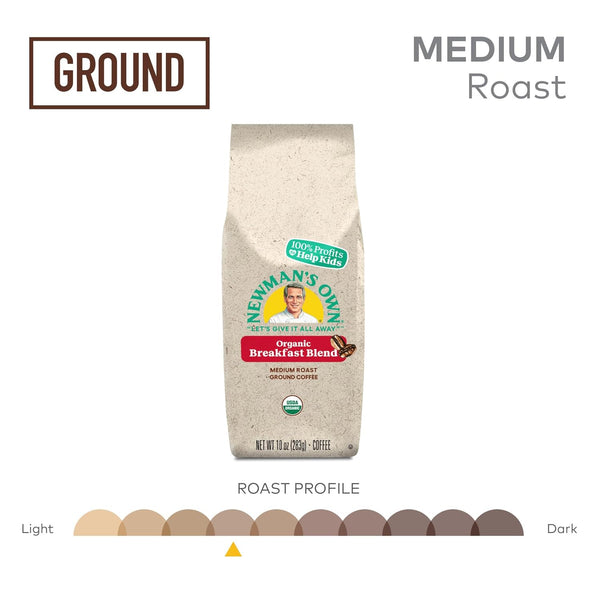 Newman's Own Organics Breakfast Blend, Ground Coffee, Fair Trade, Medium Roast, 10oz Bag, USDA Organic