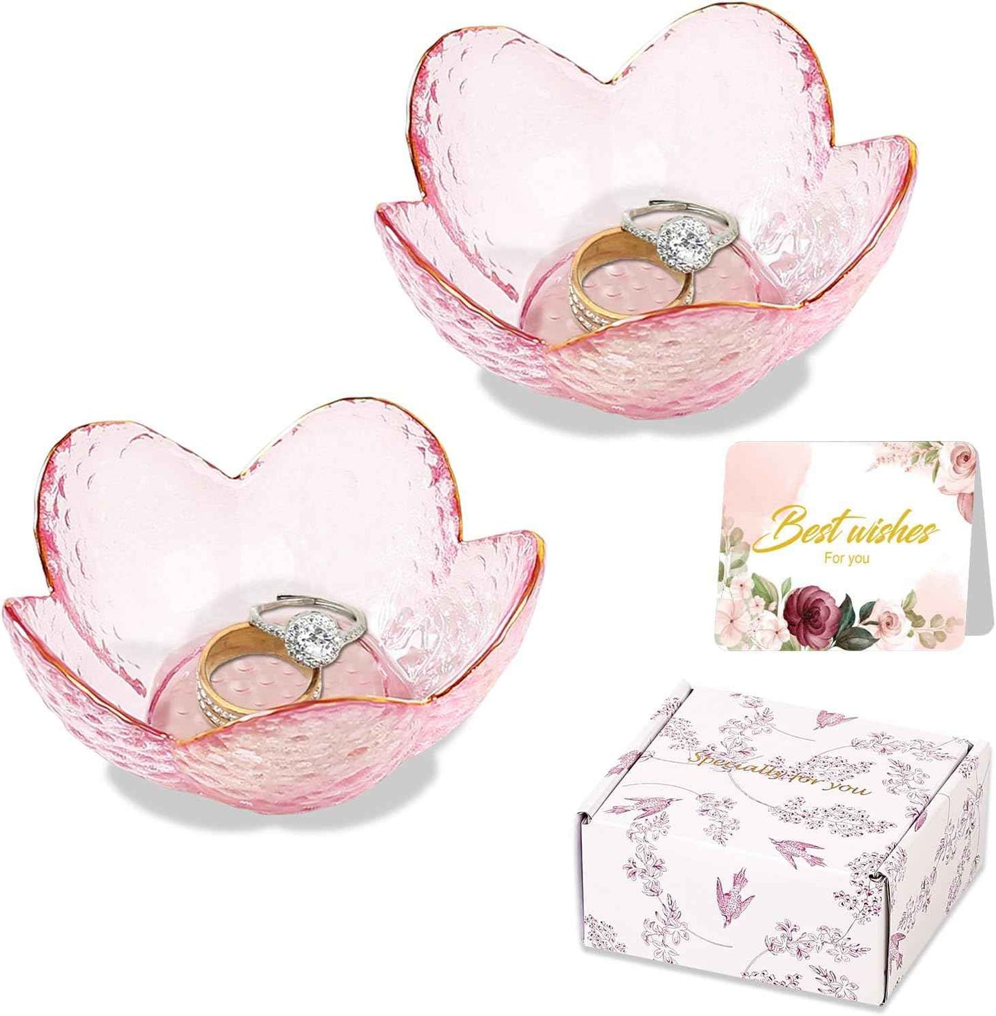 Purple Flower Jewelry Dish Glass Ring Holder Dish Jewelry Tray Cute Vanity Organizer Aesthetic Nightstand Bathroom Room Decor Trinket Dish Valentine's Friendship Christmas Birthday Gifts for Women