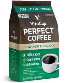 VitaCup Perfect Low Acid Coffee Ground, USDA Organic & Fair Trade, Mycotoxin Free, Dark Roast Guatemala Single Origin