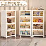 4-tier plastic storage bins with wheels for office and home use