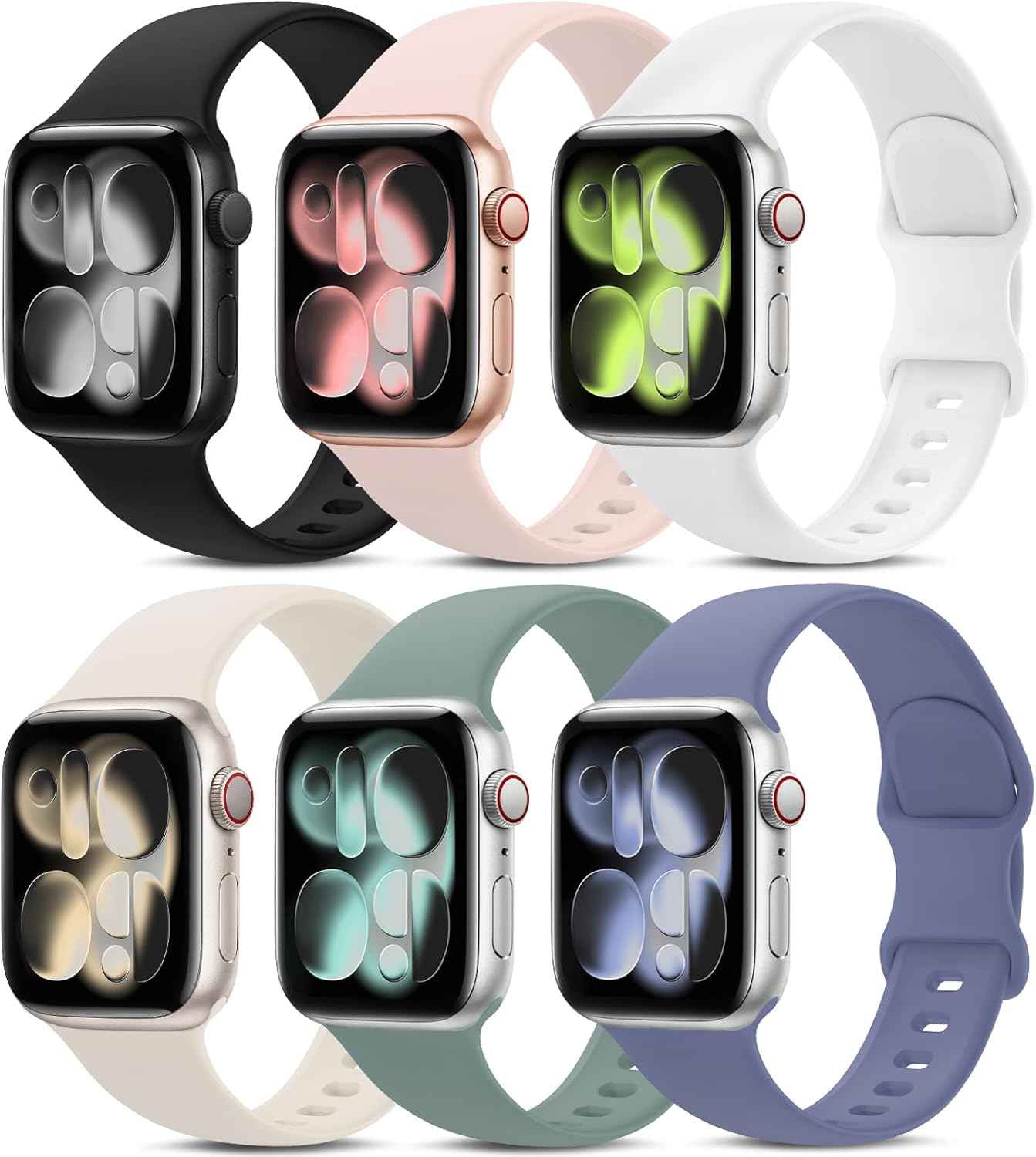 6 Pack Sport Bands Compatible with Apple Watch Band 38mm 40mm 41mm 42mm 44mm 45mm 49mm 46mm,Silicone Waterproof Strap for iWatch Apple Watch Series 11 10 9 Ultra 8 7 6 5 4 3 2 1 SE Women Men