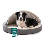 FurHaven 35"D x 3"H Round Orthopedic Dog Bed for Large Dogs with Egg Crate Base and Snuggery Hood, Gray