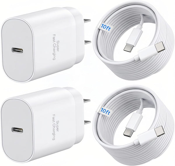 25W USB C Charger Block with 6ft and 10ft Cables for Samsung and iPhone