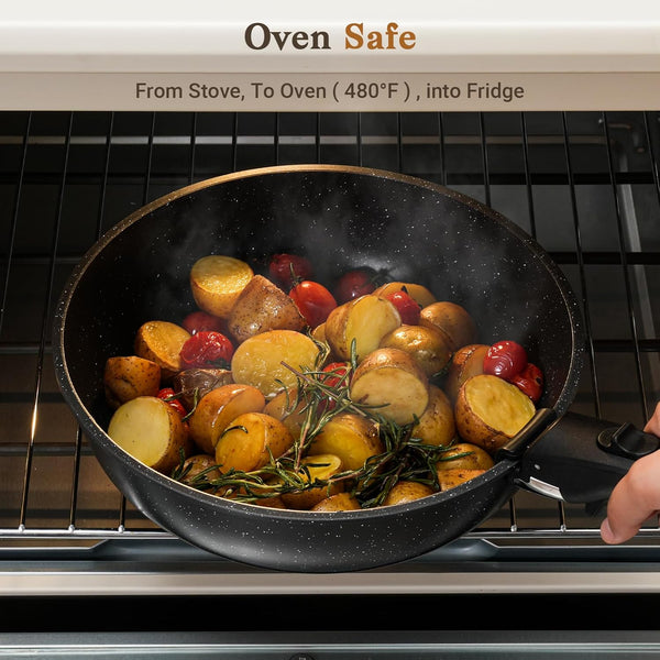 15-Piece Non-Stick Cookware Set with Detachable Handles and Oven Safety