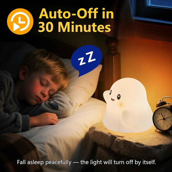Nextang RGB Ghost Night Light - Soft Squishy Silicone Lamp with Tap Control and Sounds, Dimmable Rechargeable Bedside Lamp for Kids