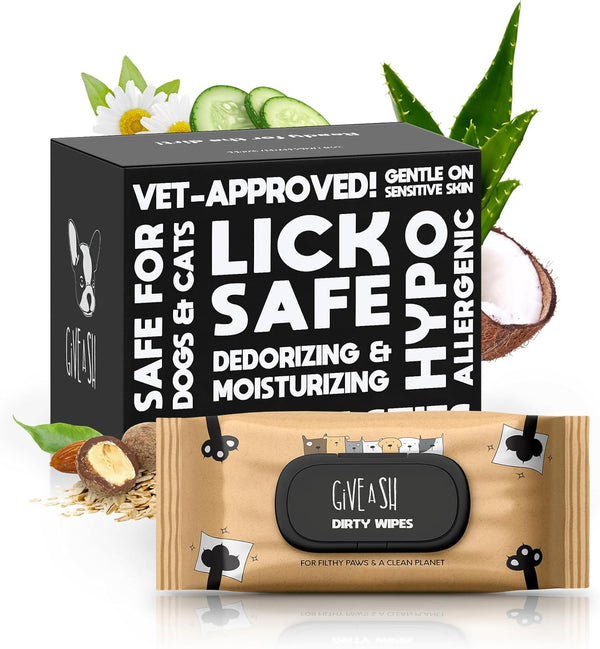 Lick-safe daily pet wipes for dogs and cats, vet-approved, hypoallergenic, unscented, earth-friendly, 100-count