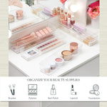 6-piece clear plastic drawer organizer set for makeup vanity and office desk