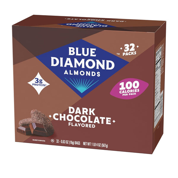 Blue Diamond Almonds Dark Chocolate Cocoa Dusted Snack Nuts, 100 Calorie Packs, 32 Count