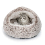CATISM plush hooded cat bed, calming nest, self-warming cave for indoor cats or small dogs, removable washable cover with non-slip bottom