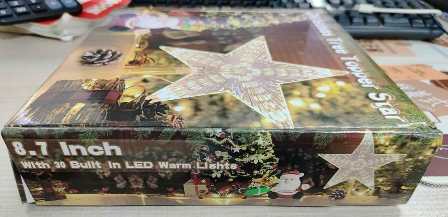 Christmas Tree Topper Farmhouse Christmas Decor Christmas Tree Decorations Rattan Natural Christmas Tree Star with 10 Warm LED Lights for Rustic Christmas Ornaments Holiday Seasonal Decoration 10 Inch