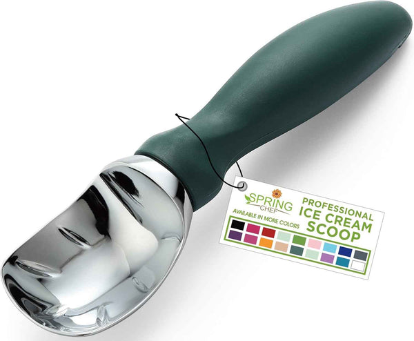 Spring Chef Heavy Duty Ice Cream Scoop with Comfortable Handle - Professional Ice Cream Scooper for Gelato, Sorbet, Cookie Dough, Melon, Frozen Yogurt - Dishwasher Safe Metal Kitchen Tool - Black