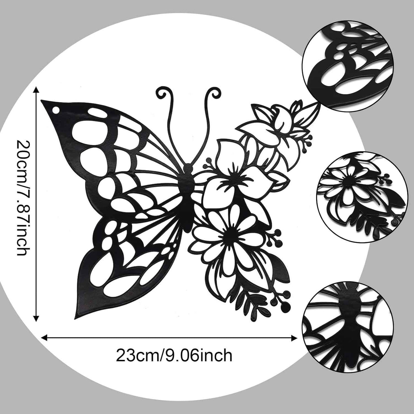 EZ4ENCE Butterfly Decoration Wall Art Boho Home Decor Hanging Appearance Metal Flower for Bedroom Living Room Wall,Black(Medium)