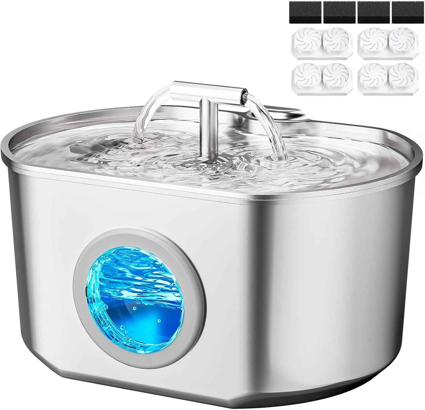 Cat Water Fountain Stainless Steel - Pet Drinking Fountain for Cats Indoor - 2.2L/74oz Automatic Water Dispenser with Watering Level Window (1 Filter)