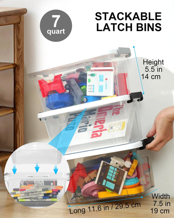 Clear plastic storage bins with lids for home office pantry organization