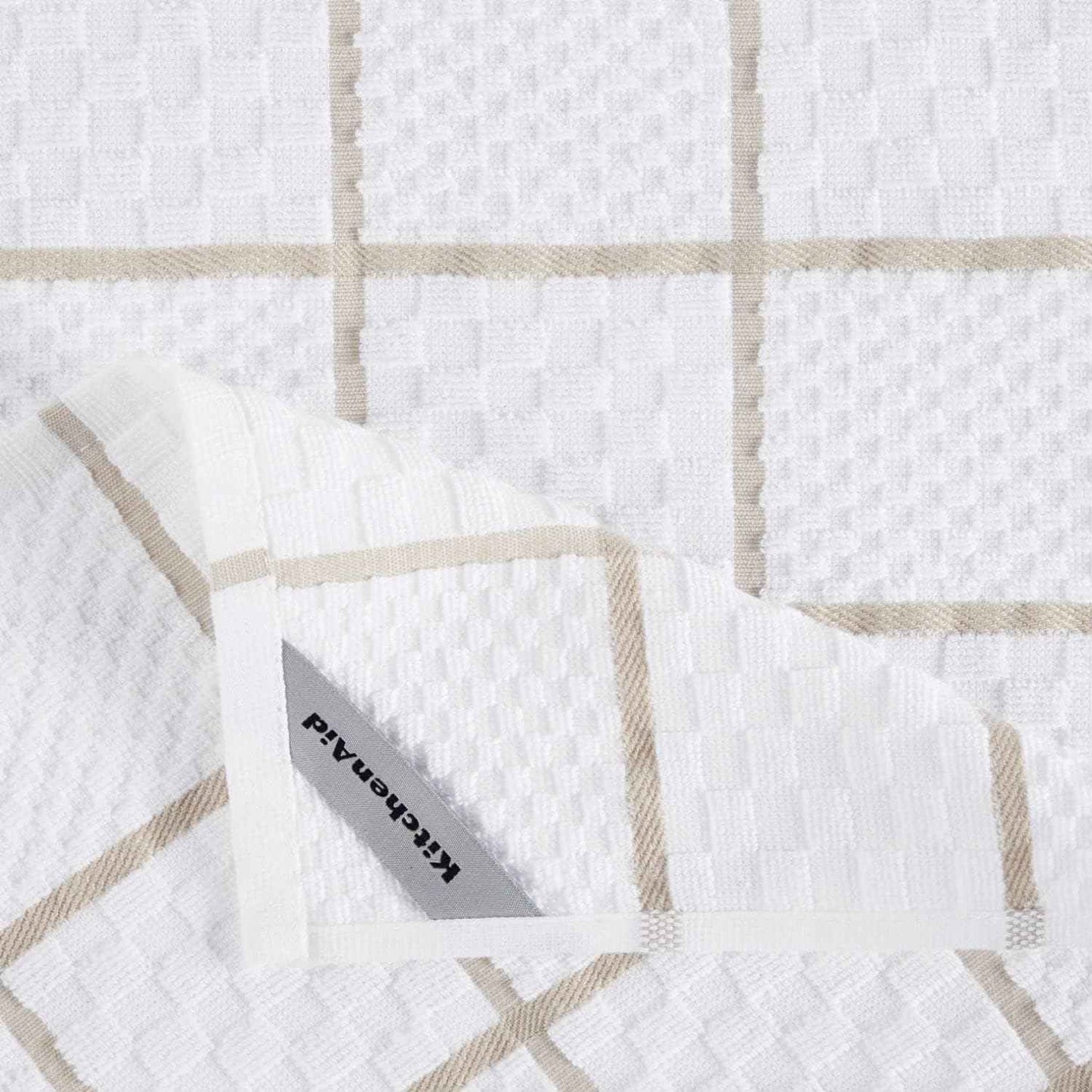 KITCHENAID Quilted Cotton Terry Cloth Oven Mitt, Pot Holder, Kitchen Towel 4-Pack Set, Heat Resistant, Silicone Grip, 16"x26", 7"x13" & 7"x10", Milkshake