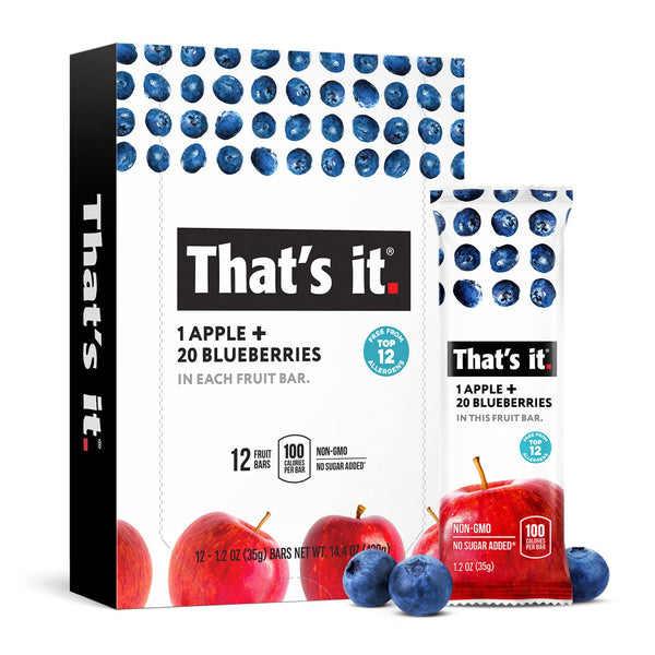 100% Natural Real Fruit Bar Variety Pack, High Fiber Vegan, Gluten Free, Non GMO, No Added Sugar, No Preservatives