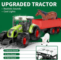 Pupu Pig Farm Animals Barn House Toys - Kids Tractor Toy with Lights & Sound, Horse Stable, Cowshed, Chicken Fence, Animal, Farm Accessories, Easter Birthday Gifts for Boys Toddlers Ages 3+