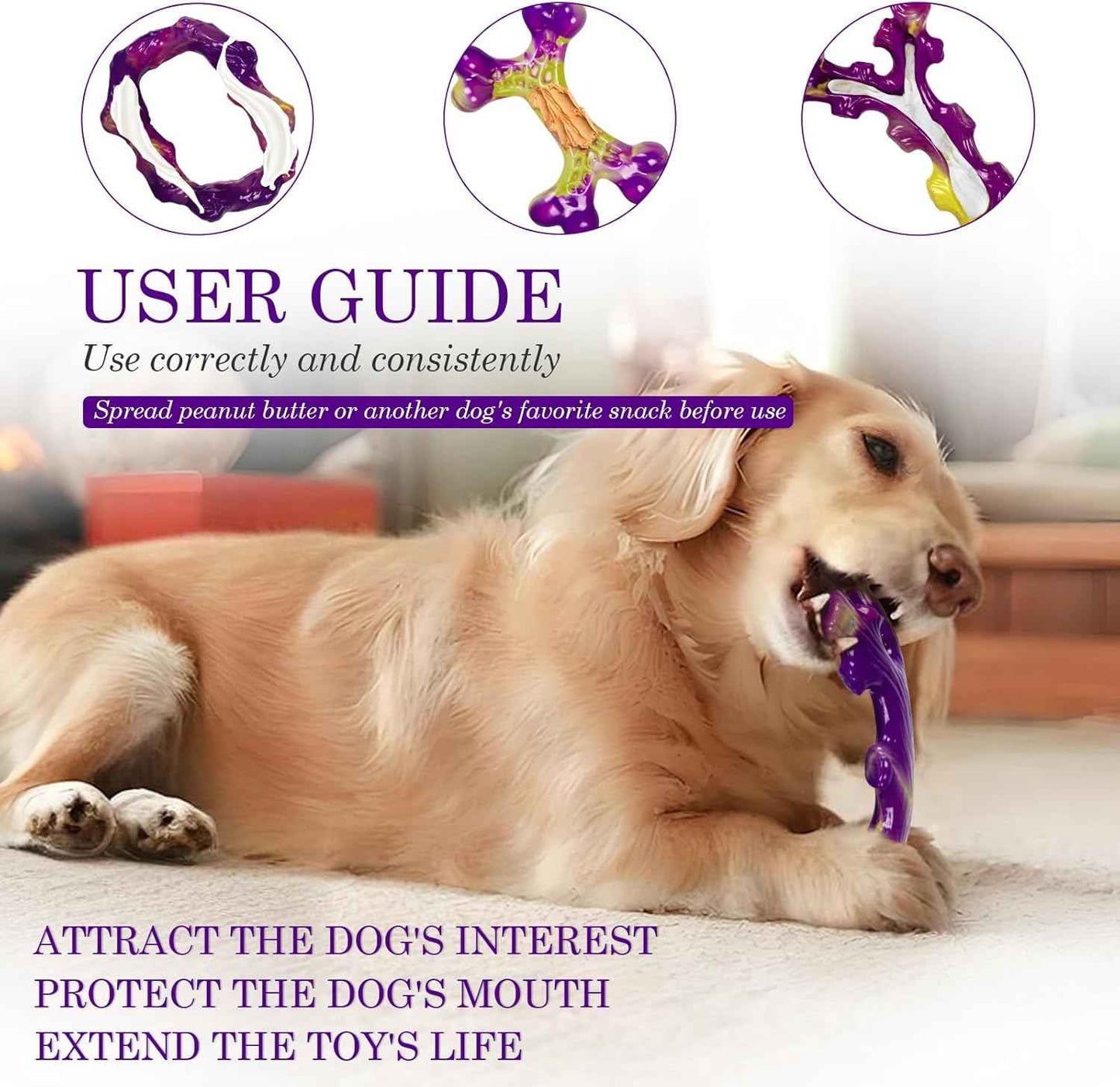 Tough Dog Toys for Aggressive Chewers 3 Pack, Indestructible Dog Toy for Large Dogs, Bacon Flavored, Keeps Dogs Busy