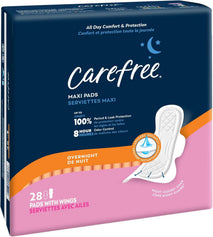 carefree maxi overnight pads with wings 28ct feminine care protection