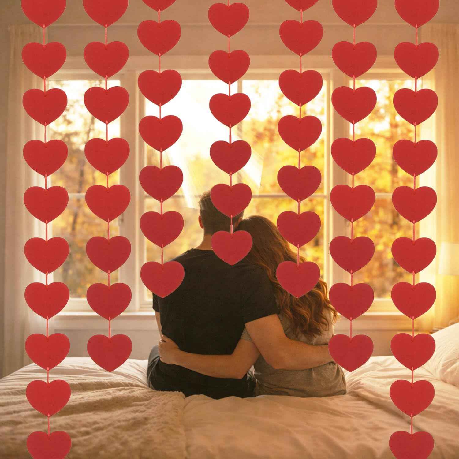 Valentines Day Decorations Heart Garland Hanging, Pre-Strung 80Pcs Felt Red Heart String Garland Valentines Day Banner Party Decor- Valentines Decor, Galentines Wedding Hearts Decorations