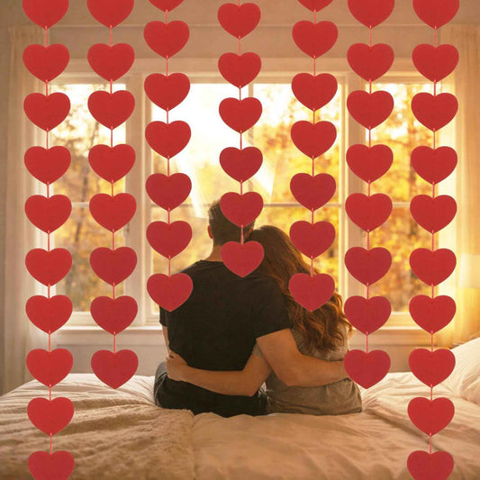Valentines Day Decorations Heart Garland Hanging, Pre-Strung 80Pcs Felt Red Heart String Garland Valentines Day Banner Party Decor- Valentines Decor, Galentines Wedding Hearts Decorations