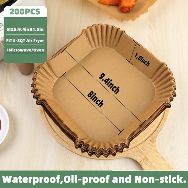 Air Fryer Liners Disposable, LYHOLKEER 200PCS 8" Square Parchment Paper, Non-Stick & Oil-Proof, Unbleached, Fits Ninja AF141 5 QT AF181 6.5QT, Cosori, Chefman, Instant Pot 6 QT, Other 5-8QT Air Fryers