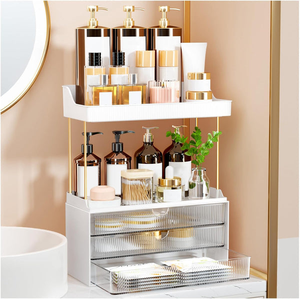 3-Tier Bathroom Counter Organizer with Drawers for Makeup and Storage