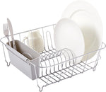 Compact dish drying rack with utensil holder for kitchen sink