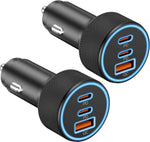 USB C Car Charger, 3-Port 67W Dual USB-C & USB-A Car Power Adapter PD/QC Fast Charging Cigarette Lighter for iPhone 17/16/15/14/13/12/11 Pro Max, iPad, Samsung Galaxy S25 S24/S23/S22, Pixel, Android