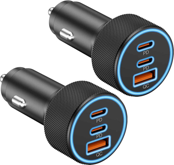 USB C Car Charger, 3-Port 67W Dual USB-C & USB-A Car Power Adapter PD/QC Fast Charging Cigarette Lighter for iPhone 17/16/15/14/13/12/11 Pro Max, iPad, Samsung Galaxy S25 S24/S23/S22, Pixel, Android