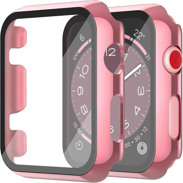 Misxi 2 Pack Tempered Glass Case Compatible for Apple Watch Series 11 (2025) Series 10 46mm, Screen Protector Cover for iWatch, Black