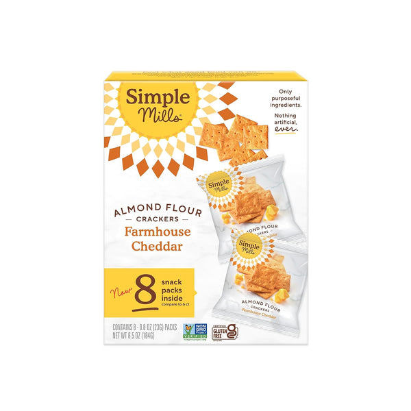 Simple Mills Almond Flour Crackers Snack Packs, Sea Salt, Gluten Free, Flax Seed, Sunflower Seeds, Corn Free, Good for Snacks, 6.5 oz, Pack of 2 (8 Bags per Box)