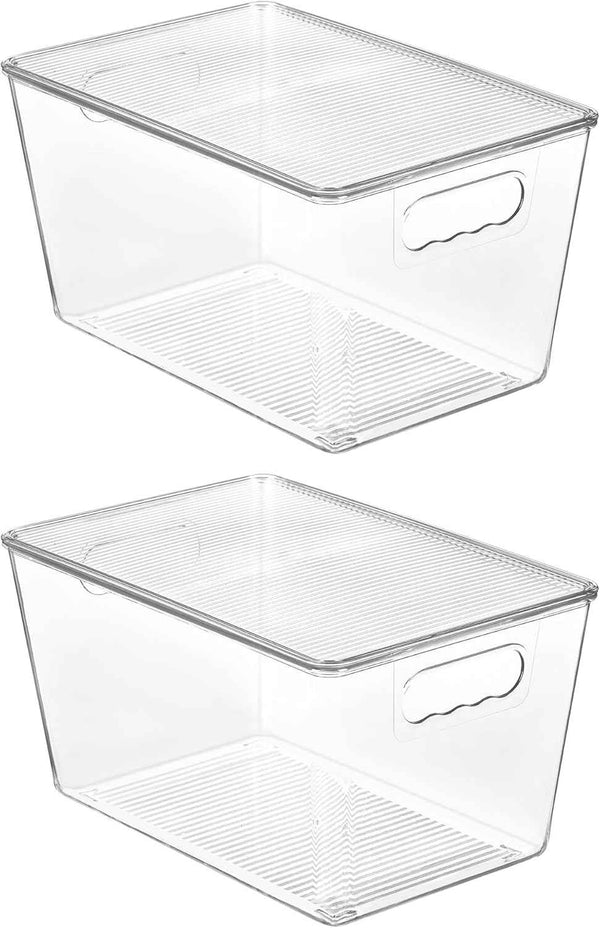 Vtopmart 6 Pack Clear Stackable Storage Bins with Lids, Medium Plastic Containers with Handle for Pantry Organizer and Storage,Perfect for Kitchen,Fridge,Cabinet, Closet,Bathroom Organization