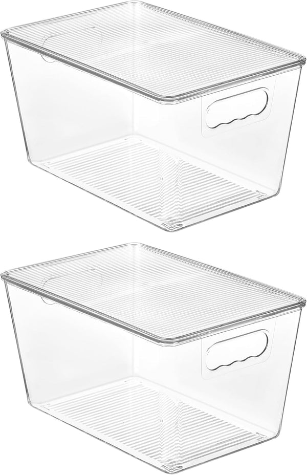 Clear Stackable Storage Bins with Lids for Pantry Organizer and Storage